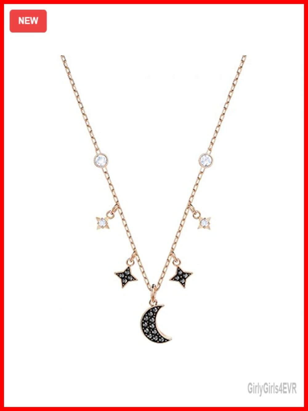 Swarovski Crystal Moon Star Pendant Necklace Rose Gold Plated Box Chain